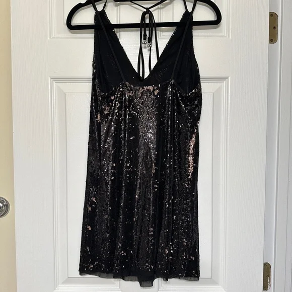 Free People Double Take Sequin Slip Mini Dress Black Rose Combo - Size XS - Picture 6 of 10